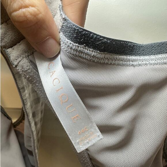 Lane Bryant Cacique Gingham Lace Underwire Bra 44C Gray White Front Detail - Picture 6 of 13